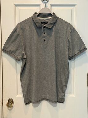 rag & bone Polo Shirt Men's XL Gray Solid Short Sleeve Button Back Collar